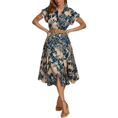 Linen dresses for women Donna Karan Linen Blend Printed Shirtdress - Tide Sand