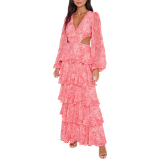 Balloon Sleeves - Long Dresses Pretty Lavish Ashton Cut Out Maxi Dress - Coral Swirl