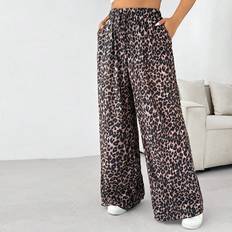 Leopard - Men Trousers Shein Plus Leisure Leopard Print Pleated Wide Leg Pants