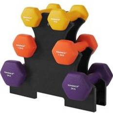 Hex Dumbbells Set With Stand&#44 Yellow&#44 Orange&#44 And