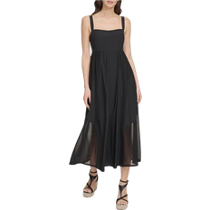 DKNY Paneled Mixed Media Midi Dress - Black