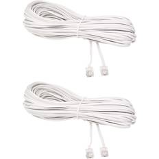2X White Male 6P2C RJ11 Plug Telephone Fax Modem Line Cable, 14M for Landline Telephone