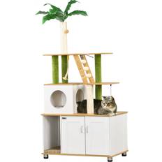 Pawhut 2in1 Green Leaf Cat Tower Litter Box Furniture with House 160x80x48cm