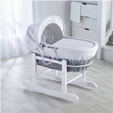 Kinder Valley White Waffle Grey Moses Basket with Rocking Stand Deluxe