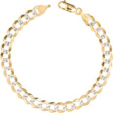 Bracelets Nuragold Cuban Chain Curb Link Diamond Cut Pave Two Tone Bracelet 7mm - Gold/Silver