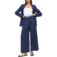 Tu Ultra Wide Leg Linen Blend Coord Trousers - Navy Pinstripe