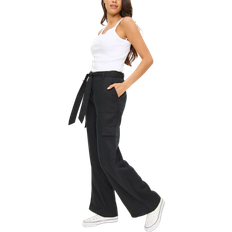 Tu Tencel Belted Cargo Wide Leg Trousers - Black