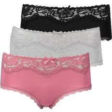 Elastane/Lycra/Spandex - Women Knickers Tu Lace Top Midi Knickers 3-pack - Grey/Pink/Black