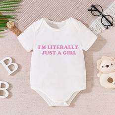 Elastane Bodysuits Shein Baby Girls Slogan Graphic Bodysuit For Summer