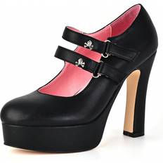 Heels & Pumps Shein Womens Gothic Platform Double Ankle Strap Mary Jane Block High Heel Pumps Hook And Loop Skull Decoration Shoes