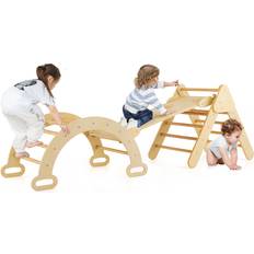 Slides Playground Costway Triangle Climbing Toys with Climbing Triangle Arch Ramp for 1 Years Old-Natural