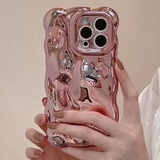 Shein Yk Silver Plated Pink Bubble Wave Pattern Phone Case Compatible With IPhone