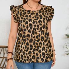 Leopard - Women Blouses Shein Plus Leopard Print Holiday Casual Cap Sleeve Blouse