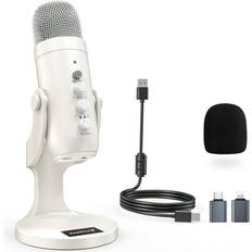 ZealSound Sold by: USB Microphone Quick Mute Noise Cancel for Phone Computer PC PS5 Gaming Microphone for Streaming Vocal Recording ASMR Podcast Video K66 White