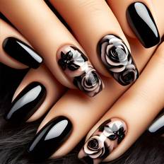 Shein pcs Gothic Coffin Shaped Long PressOn Nails With Rose Perfect For Parties Or Daily Wear Your Charm 24-pack