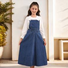 L Dresses Children's Clothing Shein Loose Casual Denim Pinafore Dress With Skirt For Tween Girls Retro College Style