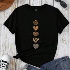 Shein Women Clothing Shein Womens Heart Print Short Sleeve TShirt