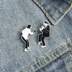 Svart Broscher Shein 2pcs Black And White Punk Style Metal Brooches, Couple Dancing Pin Badge, Clothing & Bag Decoration