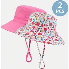 Polyester Bucket Hats Children's Clothing Shein pcs Kids Adjustable Sun Protection Breathable Daily Leisure Bucket Hat In Deep Pink And Rose Print Suitable For Outdoor Activities And Daily Wear