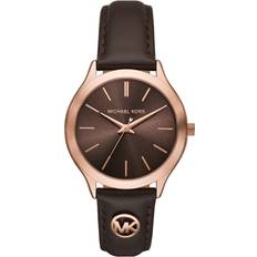 Michael Kors Armbåndsur Michael Kors Slim Runway Three-Hand Chocolate Leather 38mm Chocolate