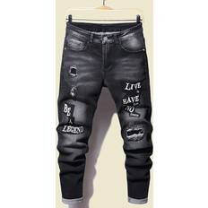 Shein Men Cotton Letter Graphic Ripped Jeans