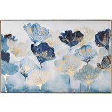 Navy Embellished Floral Gold Framed Art 90x60cm