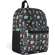 Minecraft Bags Minecraft Kids School Backpack with Zipped Front Pocket for Sports, Gym, Travel Gamer Gifts Black Aop