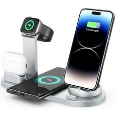 InnoMoon Sold by: Co. Ltd, Universal Wireless Charger 4 in 1 Fast Charging Base for iPhone Android Samsung Silver