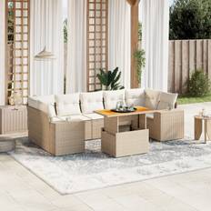 Rattan Sintetico Set da Lounge da Esterno vidaXL Divano Giardino 8 pz Cuscini Beige in Polyrattan Set da Lounge da Esterno