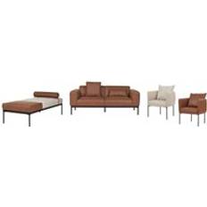 Beliani Stylish Faux Linen Room Set Chaise Lounge 2 Armchairs Black Sofa