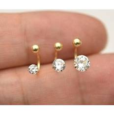 2pcs Stainless Steel C-shape Ear Studs With Cubic Zirconia For Women, Suitable For Daily Wear And Dating, Gift Idea