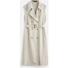 Shein Coats Shein Plus Khaki Sleeveless Vintage Waisted Womens Long Trench Coat