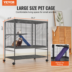 Pets VEVOR 39" metal small animal cage 2-tier rolling ferret cage tray