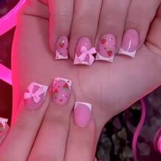 Nagelprodukter Shein Short Style European & American French Strawberries Cute Sweet Nails Wearable Simple Ins All-Match Jelly Glue+1pc Nail