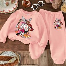 Other Sets Shein pcsSet Baby Girls Casual Cartoon Animal Baseball Cool School Uniform Cute Graphic Long Sleeve Round Neck Outfit Versatile For Autumn