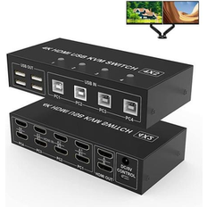 KVM Switches YINGHUA Dual Monitor HDMI KVM Switch 4x2 Extended Display 4K 60Hz HDMI USB KVM Switcher 2 in 4 out for 4 PC Share Monitor Mouse Keyboard