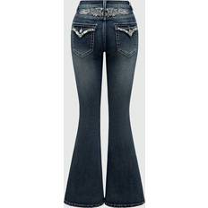 Polyester - Unisex Jeans Shein Rhinestone Embellished Wings Embroidered Flared Jeans With Pockets School