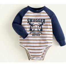 Elastane Bodysuits Shein Baby Boys Colorful Striped Contrast Smiling Face Pattern Bodysuit