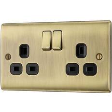B&G nexus metal antique brass double switched 13a power socket black insert