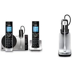 Vtech connect to cell ds6771-3 dect 6.0 cordless phone black, silver, 6.9" x