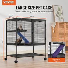 Pets VEVOR 36" metal small animal cage 2-tier rolling ferret cage tray