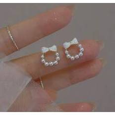 Multifärgade Örhängen Shein 1pair Bowknot & Gentle Pearl Ear Clip, Suitable For Teenage Girls Without Pierced Ears, Great Gift Choice