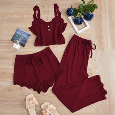 Clothing Shein Womens Solid Color Lace Patchwork Pajama Set
