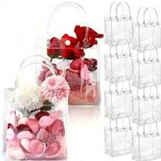 5pcs Plastic Gift Bags With Handles, Reusable Transparent PVC Handbag With Snap For Mother's Day, Easter, Christmas, Wedding, Birthday Party