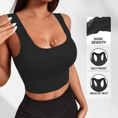 Shein Bras Shein Basic Solid Ribbed Knit Yoga Sports BraShockproof Gathering No Steel Ring Sports Bra For Women Womens Activewear