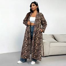 Leopard - Women Coats Shein Plus Womens Leopard Print Simple Daily Trench Coat