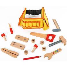 Soka SOKA Wooden Carpenters Tool Belt with Wooden Tools Construction Wood Craft Pretend Play Builder Tool Belt Preschool Learning Toy 16 pieces for