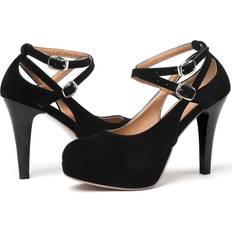 Shein Black Red Strappy Heels for Women Closed Toe Platform High Heels Pumps Sexy Comfortable Stiletto Heels