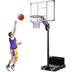 Costway 4.9-10 Feet Adjustable Basketball Hoop with Shatterproof Backboard