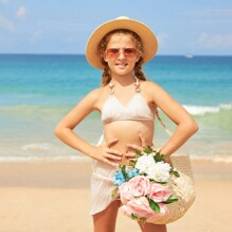 Beige Bikinis Barnkläder Shein Tween Girl Solid Color Textured Swimwear Set